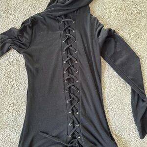 Black Lace-Up Hoodie Sweatshirt *